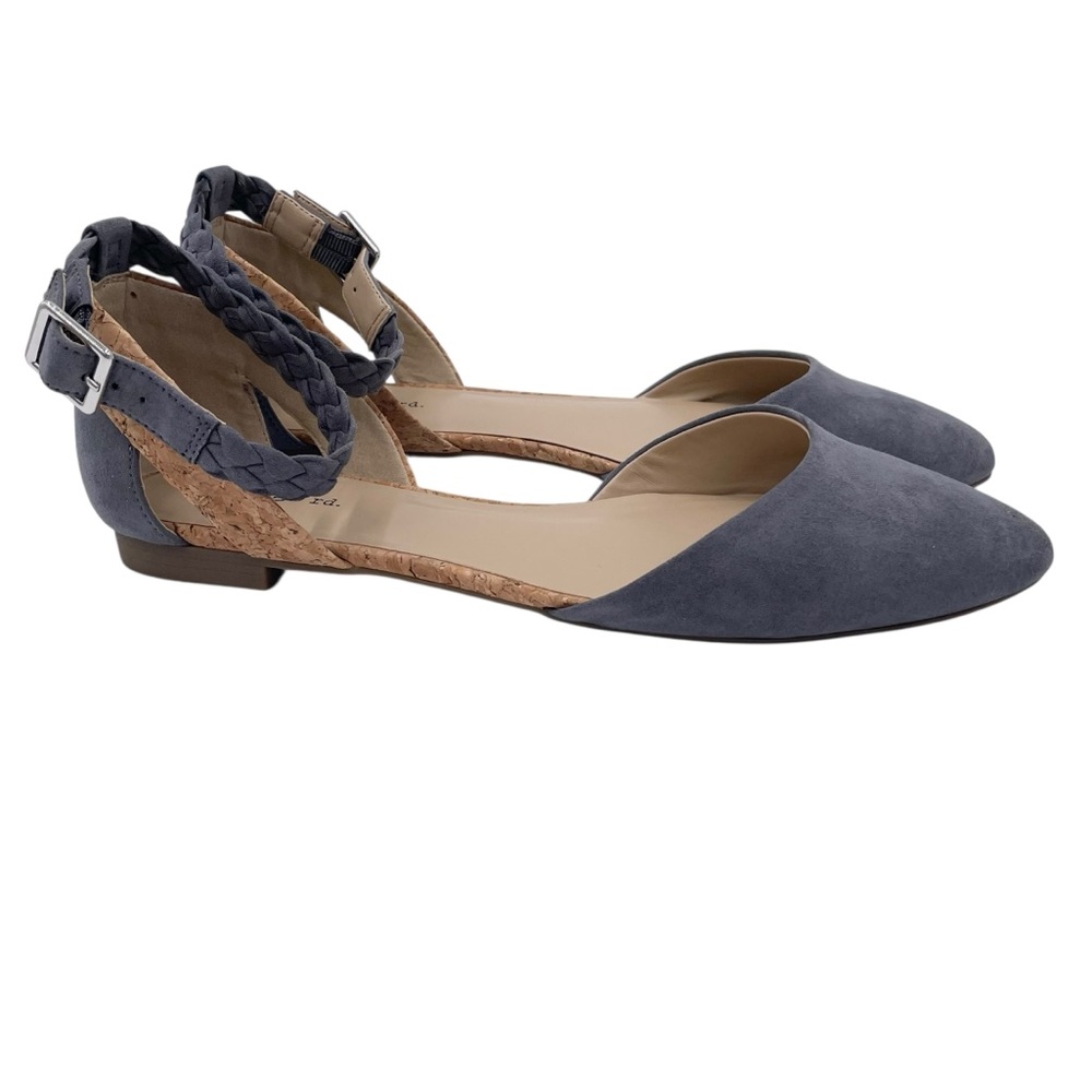 Indigo Rd. Women's Gamia D'Orsay Flats Size 9 Grey Faux Suede Cork Braided Ankle